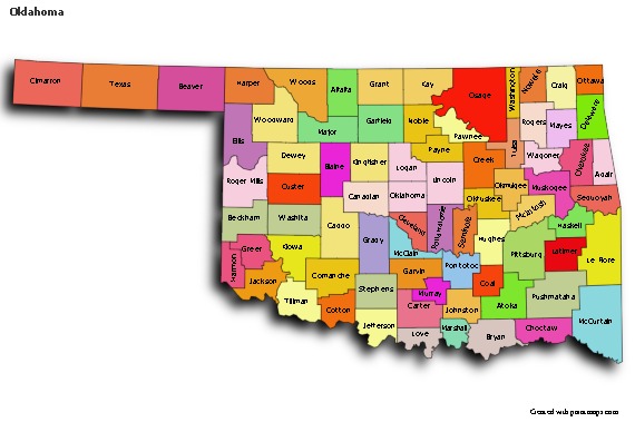 Oklahoma için Örnek Haritalar (renkli,gölgeli)