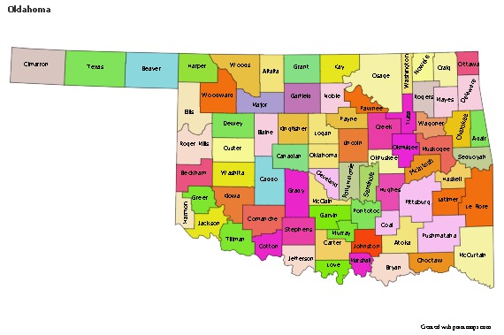 Oklahoma için Örnek Haritalar (renkli)