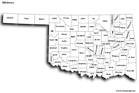 Oklahoma için Örnek Haritalar (siyah-beyaz,gölgeli)