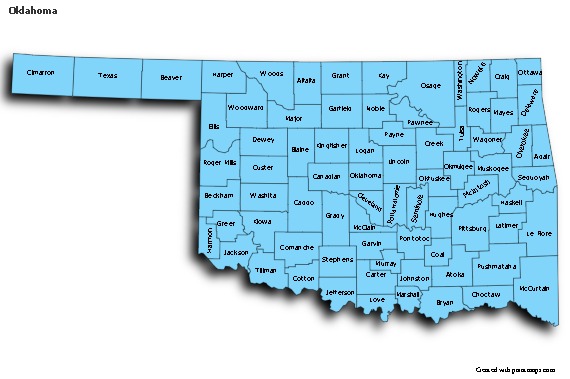 Oklahoma için Örnek Haritalar (mavi,gölgeli)