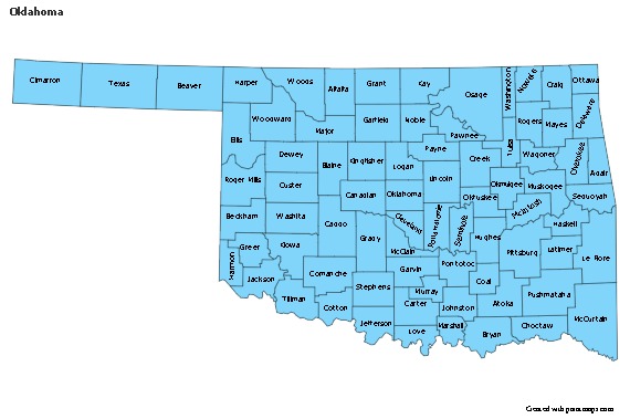 Oklahoma için Örnek Haritalar (mavi)
