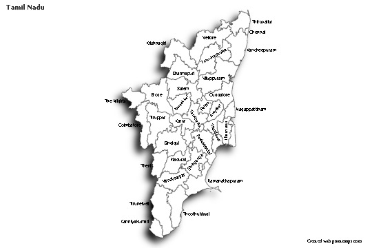 Tamil Nadu için Örnek Haritalar (siyah-beyaz,gölgeli)