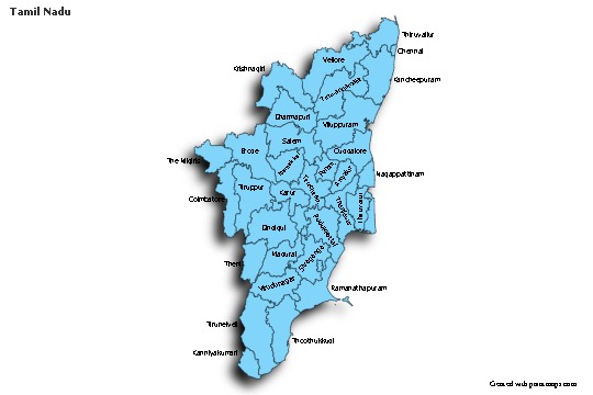 Tamil Nadu için Örnek Haritalar (mavi,gölgeli)