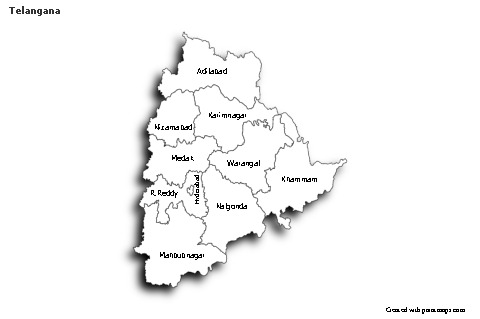 Telangana için Örnek Haritalar (siyah-beyaz,gölgeli)