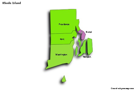 Contoh Peta untuk Rhode Island (berwarna,bayangan)