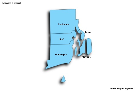 Contoh Peta untuk Rhode Island (biru,bayangan)