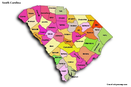 Contoh Peta untuk South Carolina (berwarna,bayangan)
