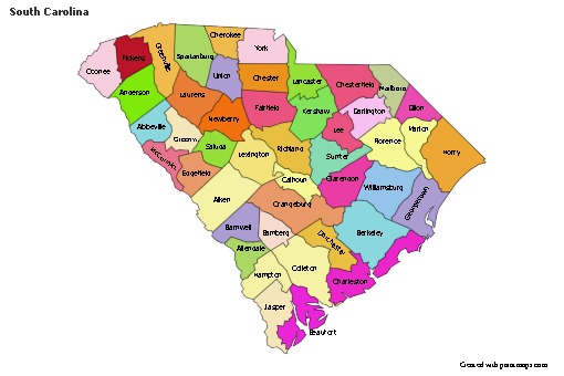 Contoh Peta untuk South Carolina (berwarna)