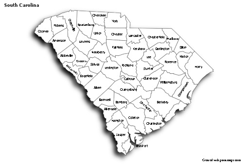 Contoh Peta untuk South Carolina (hitam-putih,bayangan)