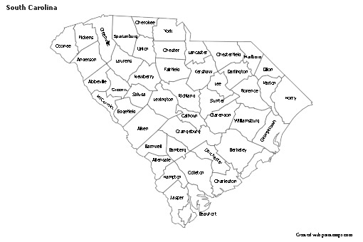 Contoh Peta untuk South Carolina (hitam-putih)