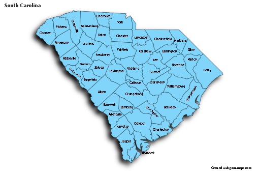 Contoh Peta untuk South Carolina (biru,bayangan)