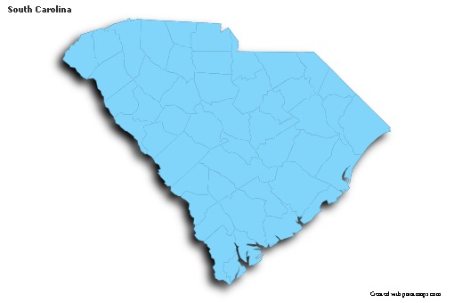 Contoh Peta untuk South Carolina (biru,garis luar,bayangan)