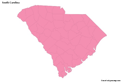 Contoh Peta untuk South Carolina (merah jambu,garis besar)