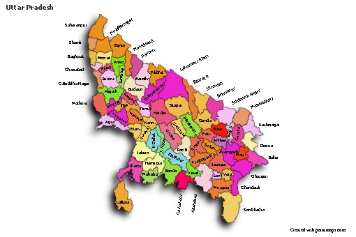 Uttar Pradesh için Örnek Haritalar (renkli,gölgeli)