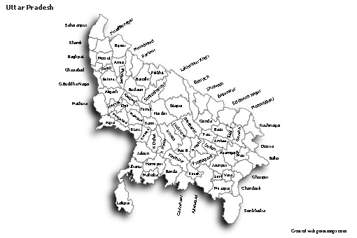 Uttar Pradesh için Örnek Haritalar (siyah-beyaz,gölgeli)