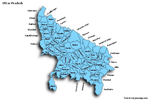 Uttar Pradesh için Örnek Haritalar (mavi,gölgeli)