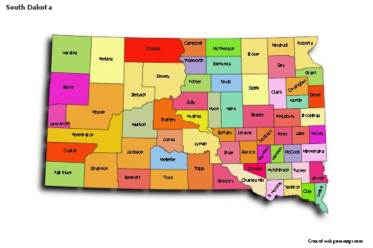 Sample Maps for South Dakota (colored,shadowy)
