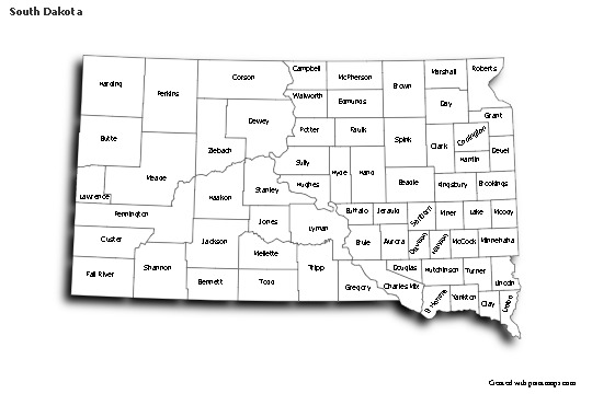 Sample Maps for South Dakota (black-white,shadowy)