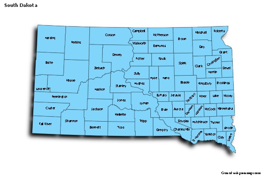 Sample Maps for South Dakota (blue,shadowy)