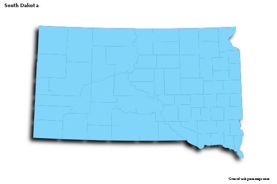 Sample Maps for South Dakota (blue,outline,shadowy)