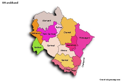 Uttarakhand için Örnek Haritalar (renkli,gölgeli)