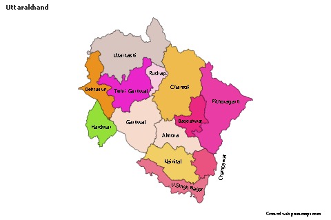 Uttarakhand için Örnek Haritalar (renkli)