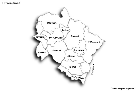 Uttarakhand için Örnek Haritalar (siyah-beyaz,gölgeli)