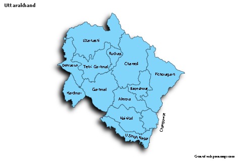 Uttarakhand için Örnek Haritalar (mavi,gölgeli)