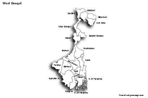 West Bengal için Örnek Haritalar (siyah-beyaz,gölgeli)