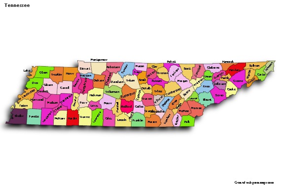 Contoh Peta untuk Tennessee (berwarna)