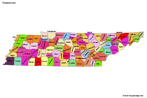 Contoh Peta untuk Tennessee (hitam-putih,bayangan)