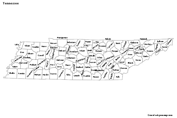 Contoh Peta untuk Tennessee (hitam-putih)