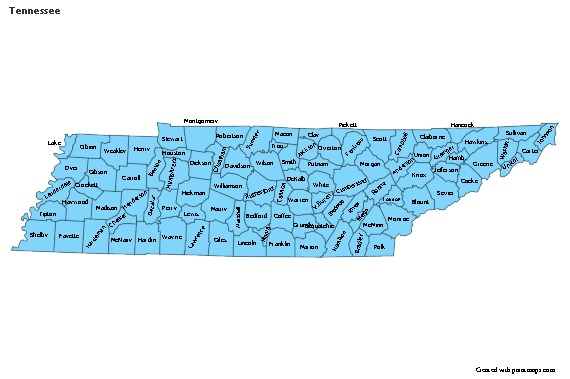 Contoh Peta untuk Tennessee (biru)