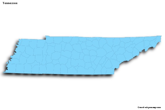 Contoh Peta untuk Tennessee (biru,garis luar,bayangan)