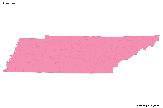 Contoh Peta untuk Tennessee (merah jambu,garis besar)