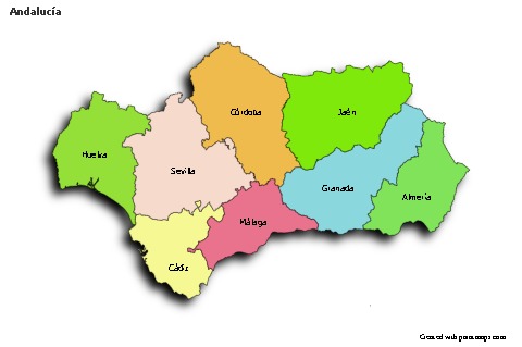 Mapas de muestra para Andalucía (coloreado,sombrío)