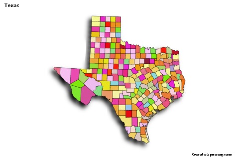 Contoh Peta untuk Texas (berwarna,bayangan)