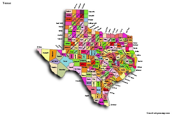 Contoh Peta untuk Texas (berwarna)