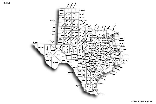 Contoh Peta untuk Texas (hitam-putih,bayangan)