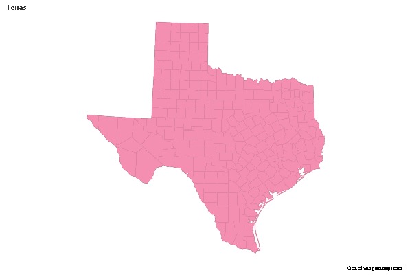 Contoh Peta untuk Texas (merah jambu,garis besar)
