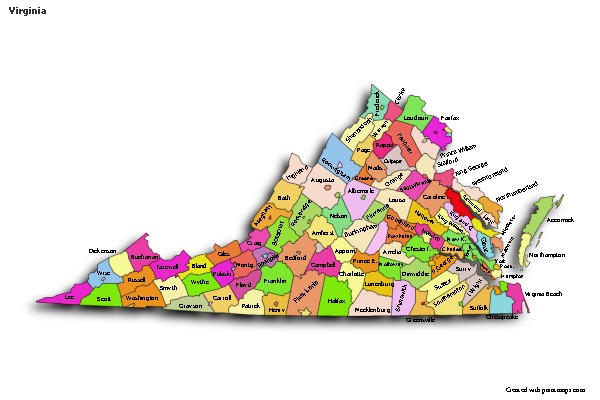 Contoh Peta untuk Virginia (berwarna,bayangan)
