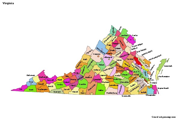 Contoh Peta untuk Virginia (berwarna)
