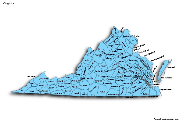 Contoh Peta untuk Virginia (biru,bayangan)