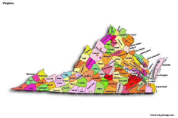 Contoh Peta untuk Virginia (biru,garis luar,bayangan)