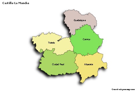 Contoh Peta untuk Castilla-La Mancha (berwarna,bayangan)
