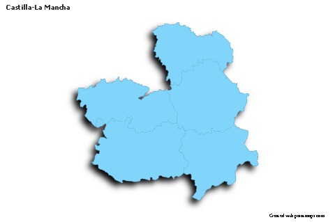 Contoh Peta untuk Castilla-La Mancha (biru,garis luar,bayangan)
