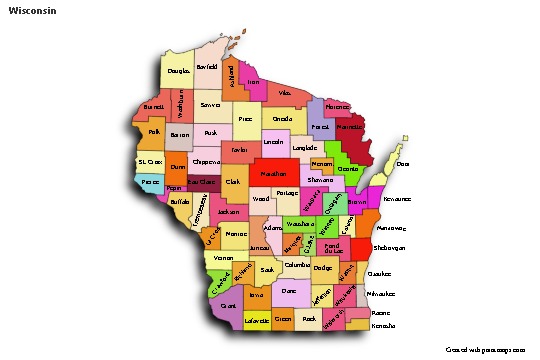 Sample Maps for Wisconsin (colored,shadowy)