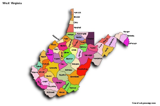 Sample Maps for West Virginia (colored,shadowy)
