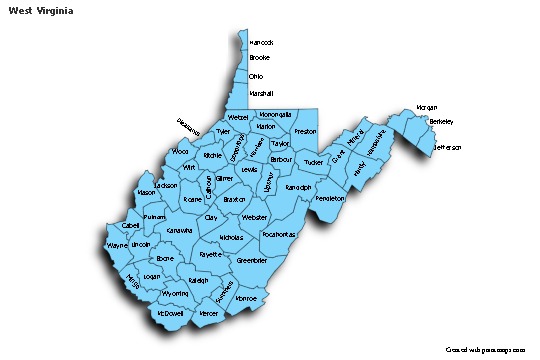 Sample Maps for West Virginia (blue,shadowy)