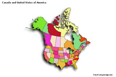 Contoh Peta untuk Kanada dan Amerika Serikat (berwarna,bayangan)
